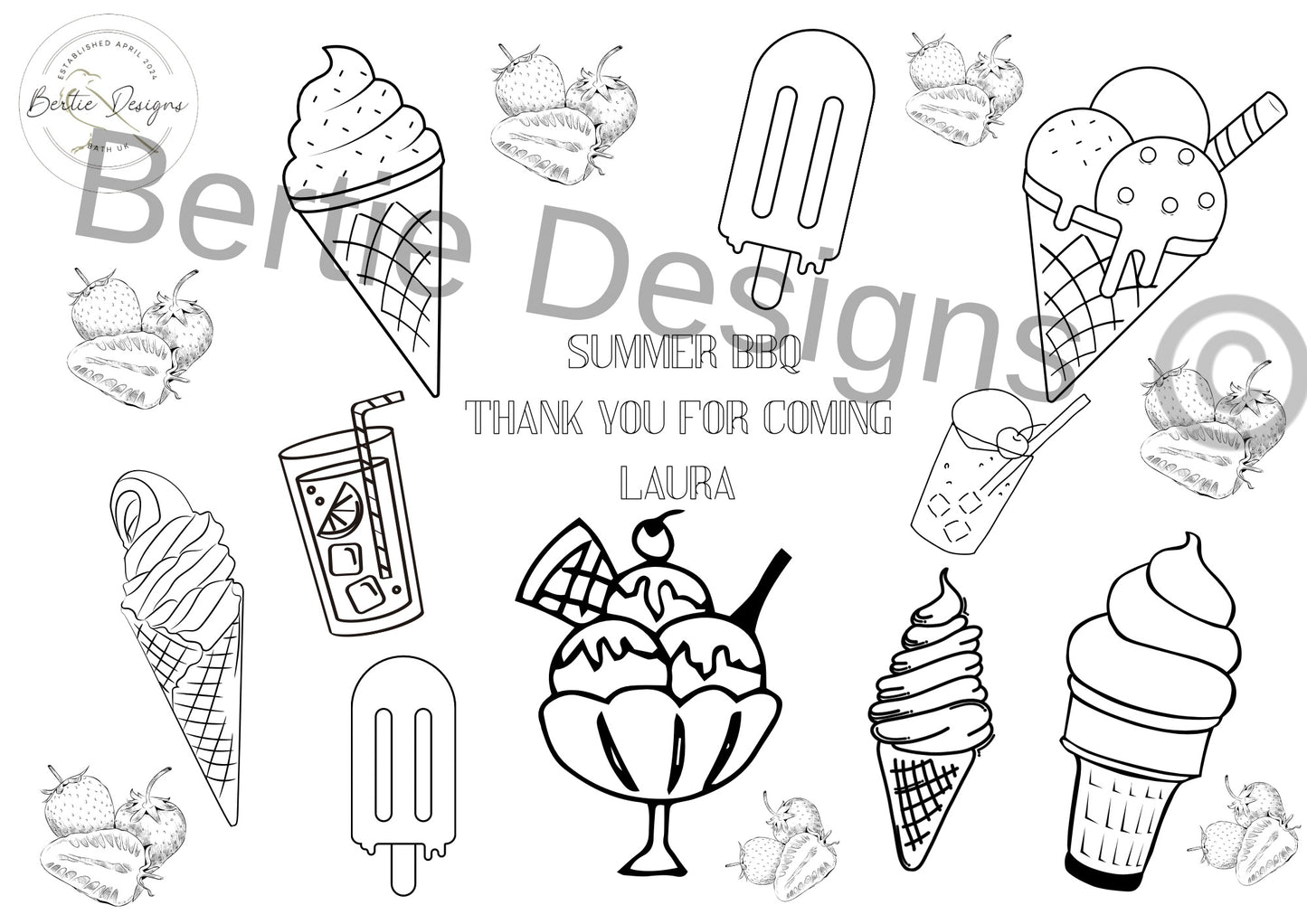 Ice Cream children’s colouring sheet with mini colouring crayons A4