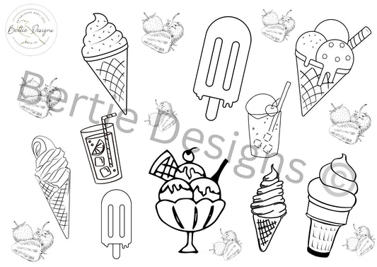 Ice Cream children’s colouring sheet with mini colouring crayons A4